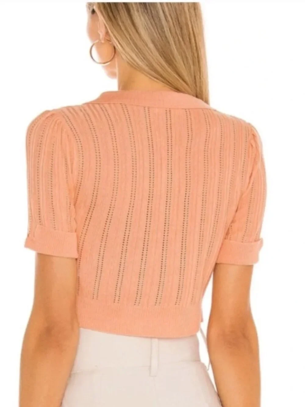 EUC For Love & Lemons Phoebe Pointelle Polo Cropped Sweater, Sz - XS